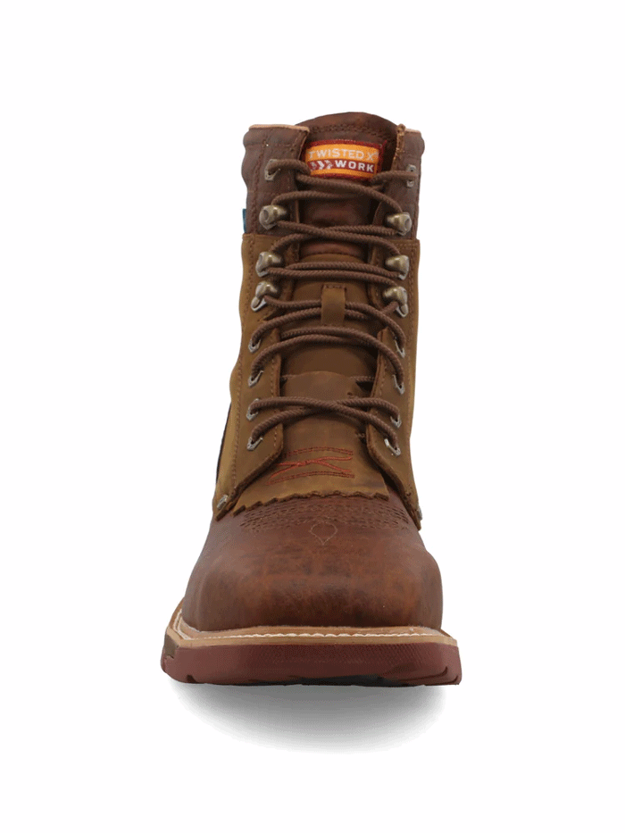 Twisted X MXALW01 Mens CellStretch Lacer Waterproof Alloy Toe Work Boot Cognac front and side view. If you need any assistance with this item or the purchase of this item please call us at five six one seven four eight eight eight zero one Monday through Saturday 10:00a.m EST to 8:00 p.m EST