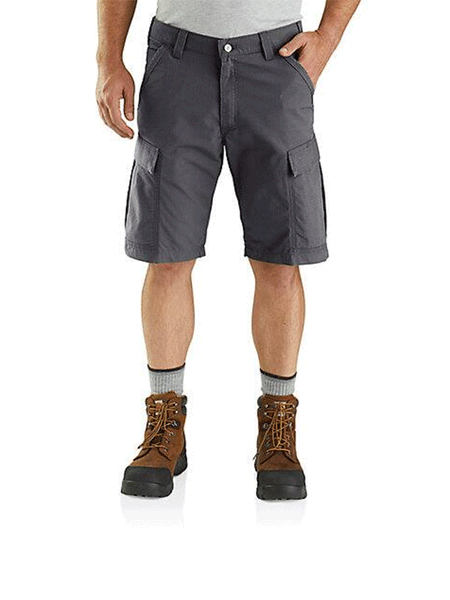 Carhartt 103543-029 Mens Force Relaxed Fit Ripstop Cargo Work Short Shadow front view on model. If you need any assistance with this item or the purchase of this item please call us at five six one seven four eight eight eight zero one Monday through Saturday 10:00a.m EST to 8:00 p.m EST