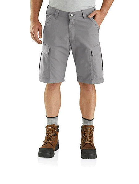 Carhartt 103543-066 Mens Force Relaxed Fit Ripstop Cargo Work Short Asphalt front view on model. If you need any assistance with this item or the purchase of this item please call us at five six one seven four eight eight eight zero one Monday through Saturday 10:00a.m EST to 8:00 p.m EST