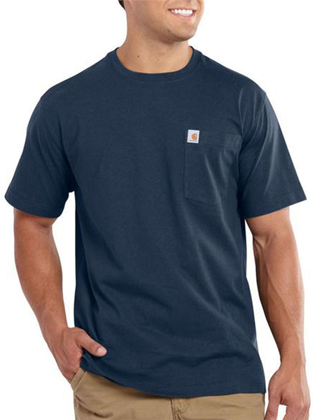 Carhartt K87 Mens Loose Fit Heavyweight Short-Sleeve Pocket T-shirt Navy front view. If you need any assistance with this item or the purchase of this item please call us at five six one seven four eight eight eight zero one Monday through Saturday 10:00a.m EST to 8:00 p.m EST
