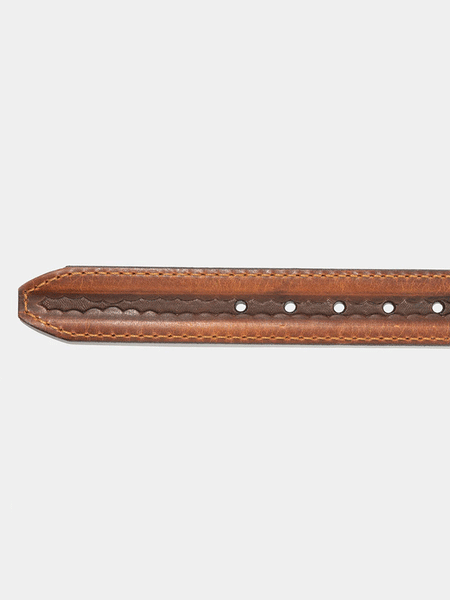 Vintage Bison VB-64063 Mens Big Timber Leather Belt Honey tip detail. If you need any assistance with this item or the purchase of this item please call us at five six one seven four eight eight eight zero one Monday through Saturday 10:00a.m EST to 8:00 p.m EST