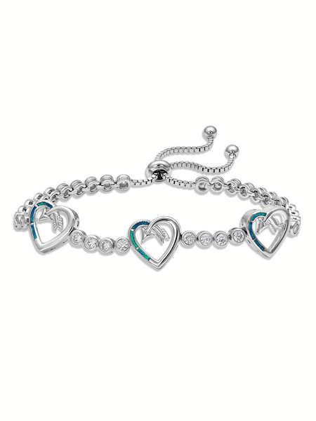 Montana Silversmiths BC3949 Womens  Follow Your Arrow Heart Bolo Bracelet Silver front view. If you need any assistance with this item or the purchase of this item please call us at five six one seven four eight eight eight zero one Monday through Saturday 10:00a.m EST to 8:00 p.m EST