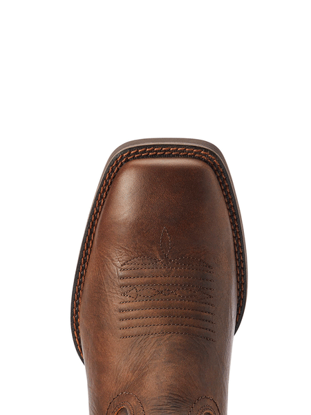 Ariat 10042586 Mens Sport Rambler Western Boot Bartop Brown toe view from above. If you need any assistance with this item or the purchase of this item please call us at five six one seven four eight eight eight zero one Monday through Saturday 10:00a.m EST to 8:00 p.m EST