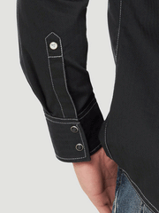 Wrangler 112317112 Mens Rock 47 Long Sleeve Embroidered Yoke Shirt Black Beauty cuff detail. If you need any assistance with this item or the purchase of this item please call us at five six one seven four eight eight eight zero one Monday through Saturday 10:00a.m EST to 8:00 p.m EST