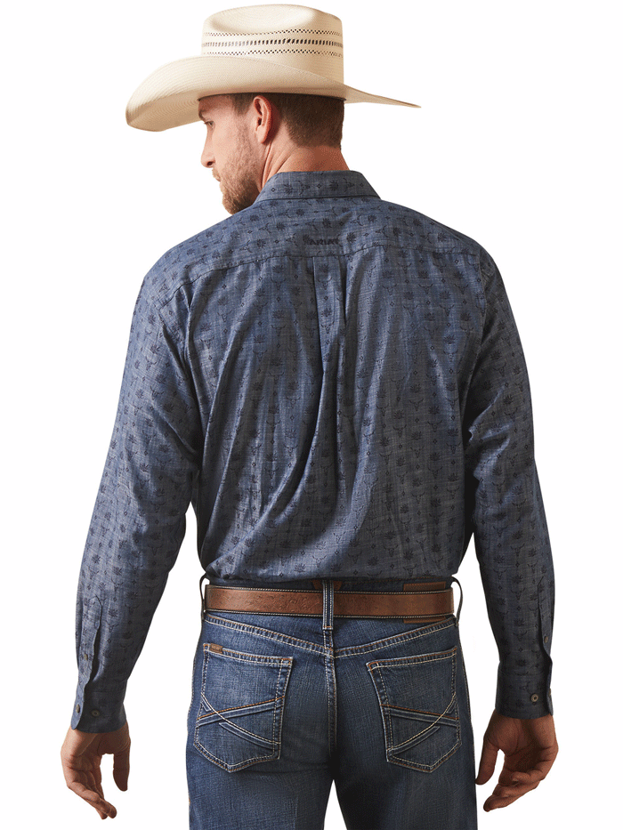 Ariat 10043918 Mens Noah Classic Long Sleeve Shirt Chambray Blue front view. If you need any assistance with this item or the purchase of this item please call us at five six one seven four eight eight eight zero one Monday through Saturday 10:00a.m EST to 8:00 p.m EST
