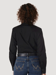 Wrangler LW1002X Ladies Western Long Sleeve Solid Shirt Black back view. If you need any assistance with this item or the purchase of this item please call us at five six one seven four eight eight eight zero one Monday through Saturday 10:00a.m EST to 8:00 p.m EST