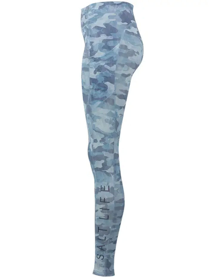 Salt Life SLJ4040 Womens Into the Abyss Performance Legging Blue front view. If you need any assistance with this item or the purchase of this item please call us at five six one seven four eight eight eight zero one Monday through Saturday 10:00a.m EST to 8:00 p.m EST