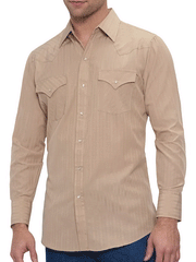 Ely Cattleman 15201934-28 Mens Long Sleeve Tone On Tone Western Shirt Khaki front view untucked. If you need any assistance with this item or the purchase of this item please call us at five six one seven four eight eight eight zero one Monday through Saturday 10:00a.m EST to 8:00 p.m EST