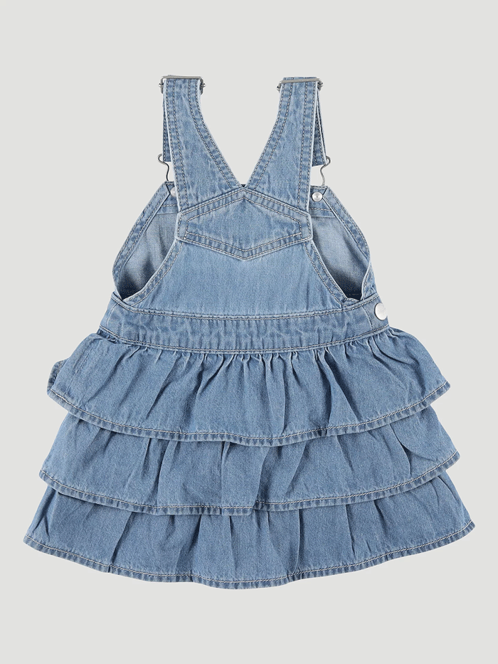 Wrangler 112328281 Kids Denim Ruffle Skirtall Leah front view. If you need any assistance with this item or the purchase of this item please call us at five six one seven four eight eight eight zero one Monday through Saturday 10:00a.m EST to 8:00 p.m EST