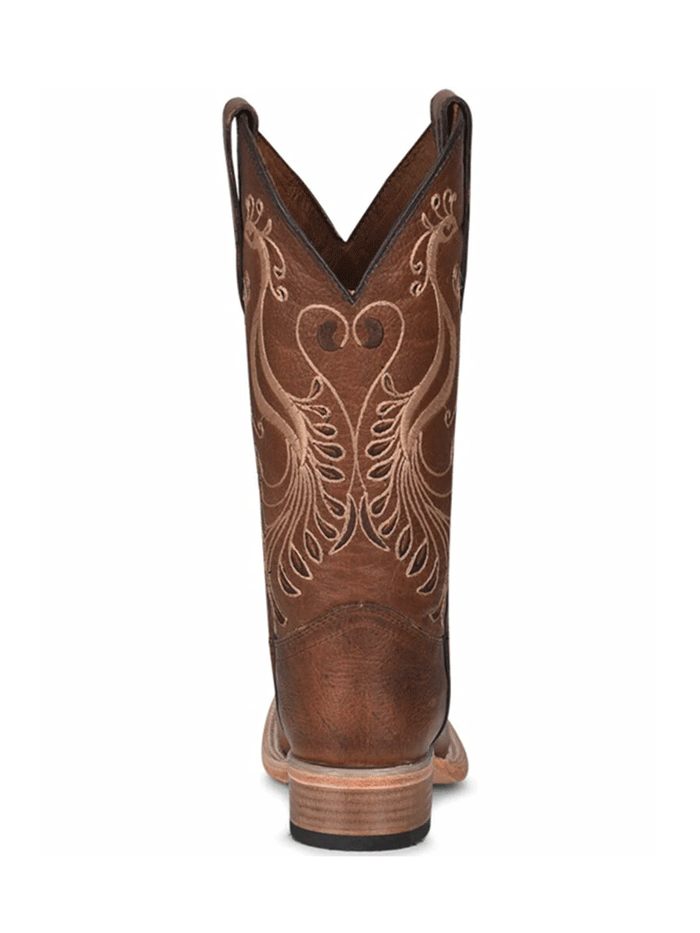 Circle G L5777 Ladies Peacock Embroidery Square Toe Boots Brown front and side view. If you need any assistance with this item or the purchase of this item please call us at five six one seven four eight eight eight zero one Monday through Saturday 10:00a.m EST to 8:00 p.m EST