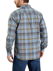 Carhartt 105437-H73 Mens Rugged Flex Relaxed Fit Lightweight Long Sleeve Plaid Shirt Alpine Blue back view. If you need any assistance with this item or the purchase of this item please call us at five six one seven four eight eight eight zero one Monday through Saturday 10:00a.m EST to 8:00 p.m EST