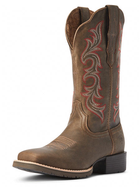 Ariat 10042385 Womens Hybrid Rancher StretchFit Square Toe Western Boot Pebble side and front view. If you need any assistance with this item or the purchase of this item please call us at five six one seven four eight eight eight zero one Monday through Saturday 10:00a.m EST to 8:00 p.m EST