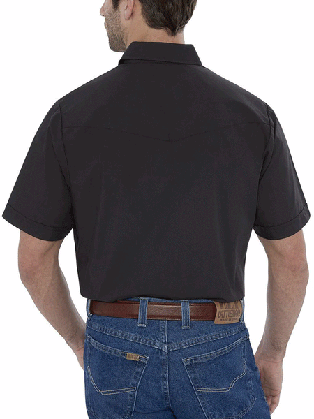 Ely Cattleman 15201605-89 Mens Short Sleeve Solid Western Shirt Black back view. If you need any assistance with this item or the purchase of this item please call us at five six one seven four eight eight eight zero one Monday through Saturday 10:00a.m EST to 8:00 p.m EST
