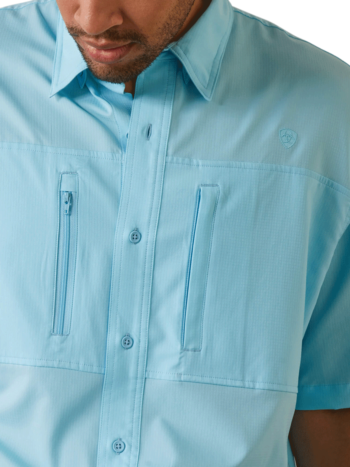 Ariat 10043511 Mens VentTEK Classic Fit Shirt Cenote Aqua front view. If you need any assistance with this item or the purchase of this item please call us at five six one seven four eight eight eight zero one Monday through Saturday 10:00a.m EST to 8:00 p.m EST