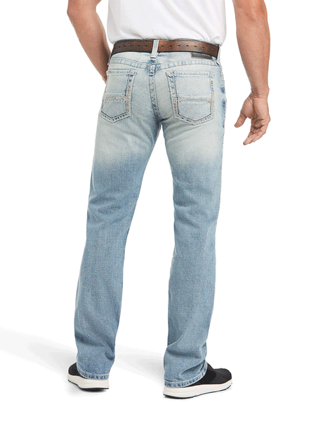 Ariat 10031997 Mens M7 Rocker Stretch Stirling Stackable Straight Leg Jean Shasta back view. If you need any assistance with this item or the purchase of this item please call us at five six one seven four eight eight eight zero one Monday through Saturday 10:00a.m EST to 8:00 p.m EST