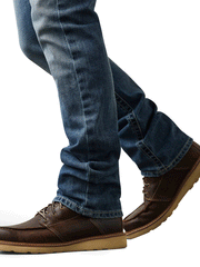 Ariat 10043185 Mens M8 Modern Williams Slim Leg Jean Dakota leg close up. If you need any assistance with this item or the purchase of this item please call us at five six one seven four eight eight eight zero one Monday through Saturday 10:00a.m EST to 8:00 p.m EST
