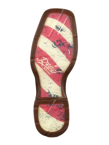 Durango DB5554 Mens Patriotic Pull-On Boot sole view. If you need any assistance with this item or the purchase of this item please call us at five six one seven four eight eight eight zero one Monday through Saturday 10:00a.m EST to 8:00 p.m EST