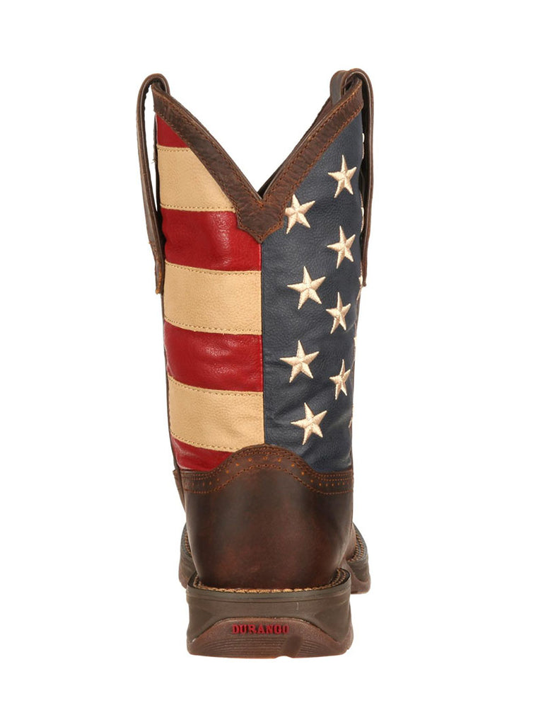Durango DB5554 Mens Patriotic Pull-On Boot front and side view. If you need any assistance with this item or the purchase of this item please call us at five six one seven four eight eight eight zero one Monday through Saturday 10:00a.m EST to 8:00 p.m EST