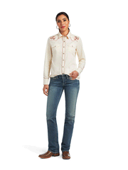 Ariat 10040708 Womens REAL Georgia Shirt White Swan alternate front view. If you need any assistance with this item or the purchase of this item please call us at five six one seven four eight eight eight zero one Monday through Saturday 10:00a.m EST to 8:00 p.m EST