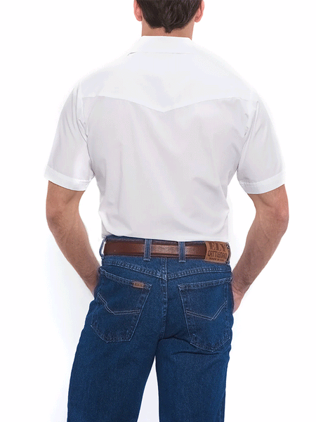 Ely Cattleman 15201605-01 Mens Short Sleeve Solid Western Shirt White back view. If you need any assistance with this item or the purchase of this item please call us at five six one seven four eight eight eight zero one Monday through Saturday 10:00a.m EST to 8:00 p.m EST