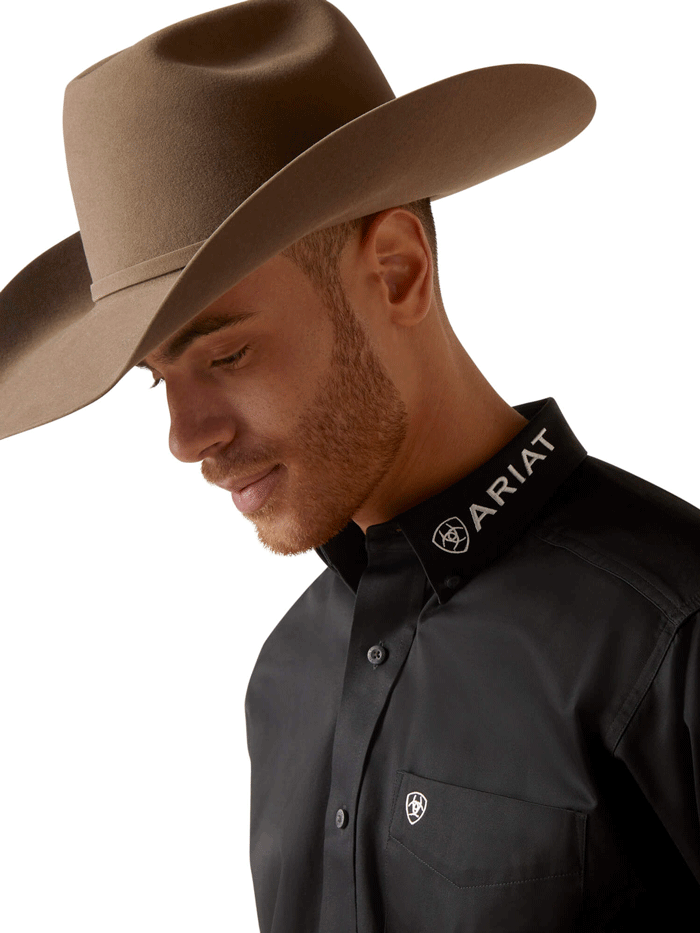 Ariat 10038500 Mens Team Logo Twill Classic Fit Shirt Mexico Black front view. If you need any assistance with this item or the purchase of this item please call us at five six one seven four eight eight eight zero one Monday through Saturday 10:00a.m EST to 8:00 p.m EST