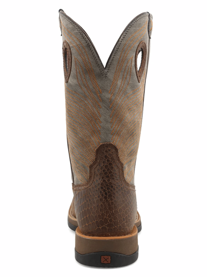 Twisted X MXW0003 Mens WS Caiman Print Tech X Boot Brown And Grey side and front view. If you need any assistance with this item or the purchase of this item please call us at five six one seven four eight eight eight zero one Monday through Saturday 10:00a.m EST to 8:00 p.m EST