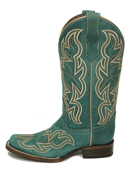 Circle G L5880 Ladies Embroidery Square Toe Boot Turquoise side view. If you need any assistance with this item or the purchase of this item please call us at five six one seven four eight eight eight zero one Monday through Saturday 10:00a.m EST to 8:00 p.m EST