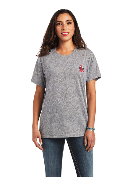 Ariat  10040511 Womens Singing the Blues Tee Charcoal Grey front view. If you need any assistance with this item or the purchase of this item please call us at five six one seven four eight eight eight zero one Monday through Saturday 10:00a.m EST to 8:00 p.m EST