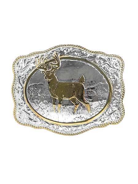 Crumrine 38062 Vintage Buck Buckle Silver front view. If you need any assistance with this item or the purchase of this item please call us at five six one seven four eight eight eight zero one Monday through Saturday 10:00a.m EST to 8:00 p.m EST