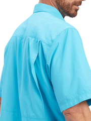 Ariat 10041122 Mens VentTEK Outbound Classic Fit Shirt Scuba Blue back view. If you need any assistance with this item or the purchase of this item please call us at five six one seven four eight eight eight zero one Monday through Saturday 10:00a.m EST to 8:00 p.m EST