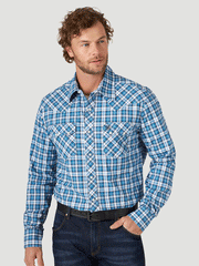 Wrangler 112318744 Mens Retro Long Sleeve Shirt True Blue front view. If you need any assistance with this item or the purchase of this item please call us at five six one seven four eight eight eight zero one Monday through Saturday 10:00a.m EST to 8:00 p.m EST
