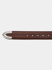 Vintage Bison VB-7012 Mens Dalton Leather Belt Saddle tip detail. If you need any assistance with this item or the purchase of this item please call us at five six one seven four eight eight eight zero one Monday through Saturday 10:00a.m EST to 8:00 p.m EST