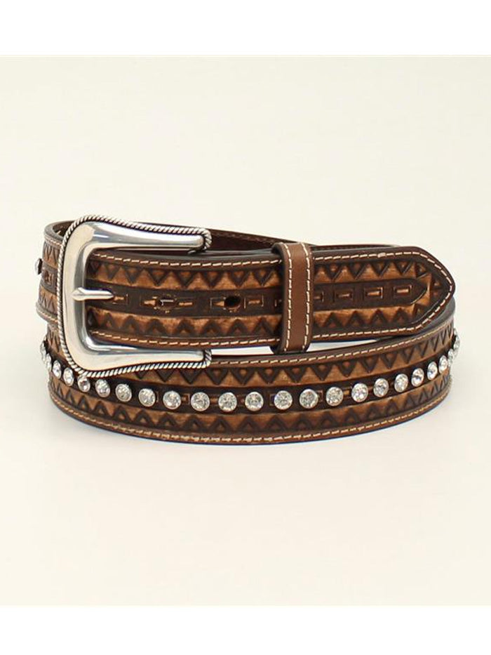 Ariat A1532802 Womens Zig Zag Edge Leather Belt Brown front view. If you need any assistance with this item or the purchase of this item please call us at five six one seven four eight eight eight zero one Monday through Saturday 10:00a.m EST to 8:00 p.m EST