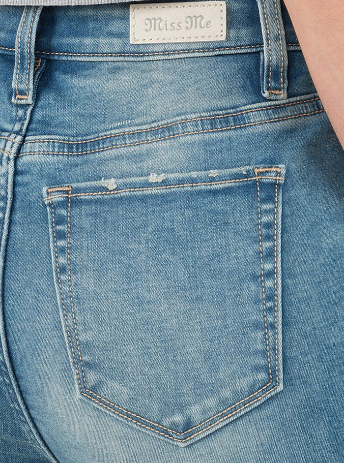 Miss Me H3636B51 Womens High Rise Bootcut Jeans Blue back view. If you need any assistance with this item or the purchase of this item please call us at five six one seven four eight eight eight zero one Monday through Saturday 10:00a.m EST to 8:00 p.m EST