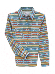 Panhandle C6S3497 Kids Girls Aztec Print Long Sleeve Snap Shirts Multi Color front view