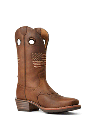 Ariat 10040348 Mens Roughstock Patriot Western Boot Distressed Brown side view. If you need any assistance with this item or the purchase of this item please call us at five six one seven four eight eight eight zero one Monday through Saturday 10:00a.m EST to 8:00 p.m EST