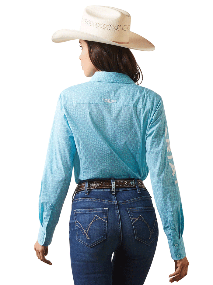 Ariat 10043553 Womens Team Kirby Stretch Shirt Caidant Print frotn view. If you need any assistance with this item or the purchase of this item please call us at five six one seven four eight eight eight zero one Monday through Saturday 10:00a.m EST to 8:00 p.m EST