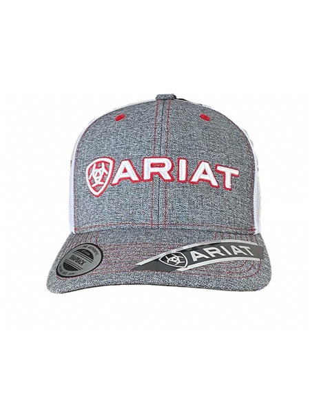 Ariat A300000806 Mens Embroidered Signature Logo Heather Red White Grey full front view. If you need any assistance with this item or the purchase of this item please call us at five six one seven four eight eight eight zero one Monday through Saturday 10:00a.m EST to 8:00 p.m EST
