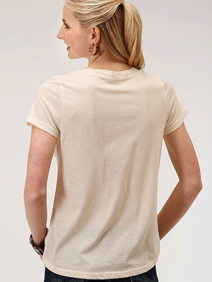 Roper 03-039-0514-6090 Womens Short Sleeve Novelty Fringe Tee Cream front view. If you need any assistance with this item or the purchase of this item please call us at five six one seven four eight eight eight zero one Monday through Saturday 10:00a.m EST to 8:00 p.m EST