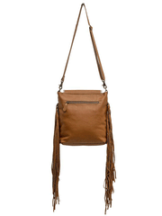 Myra Bag S-6768 Womens Squander Hand Tooled Bag Brown back view hanging. If you need any assistance with this item or the purchase of this item please call us at five six one seven four eight eight eight zero one Monday through Saturday 10:00a.m EST to 8:00 p.m EST