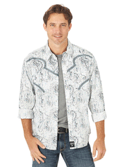 Wrangler 112317131 Mens Rock 47 Long Sleeve Western Snap Shirt Blue Mist front view. If you need any assistance with this item or the purchase of this item please call us at five six one seven four eight eight eight zero one Monday through Saturday 10:00a.m EST to 8:00 p.m EST