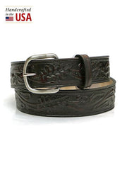 Gingerich 861428 Mens Hand Tooled Leather Belt Black Cherry front view