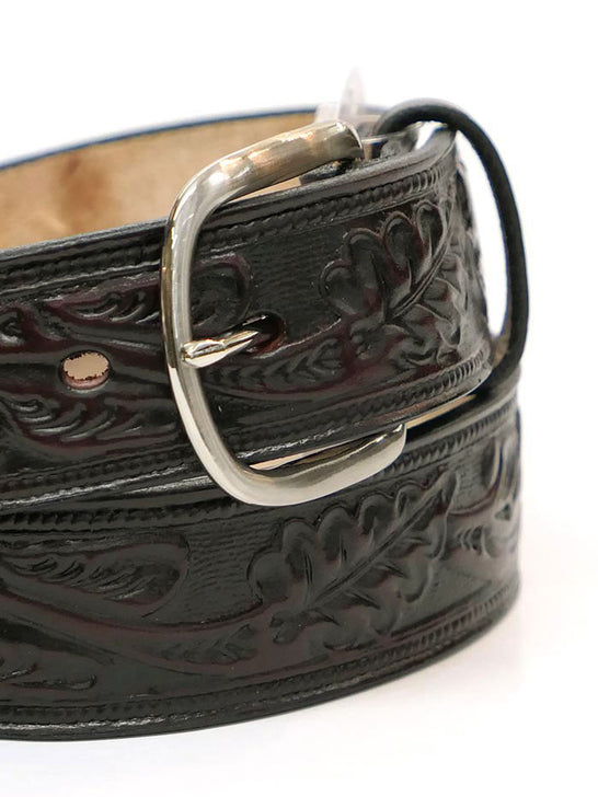 Gingerich 861428 Mens Hand Tooled Leather Belt Black Cherry close up