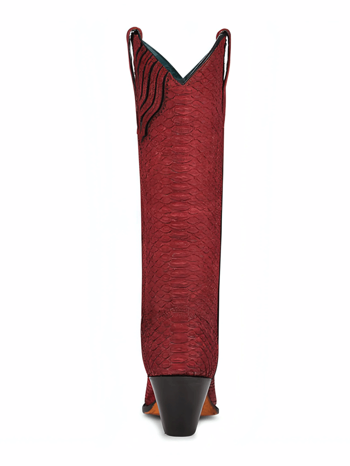 Corral A4194 Ladies Python Tall Top Western Boot Red side and front view. If you need any assistance with this item or the purchase of this item please call us at five six one seven four eight eight eight zero one Monday through Saturday 10:00a.m EST to 8:00 p.m EST