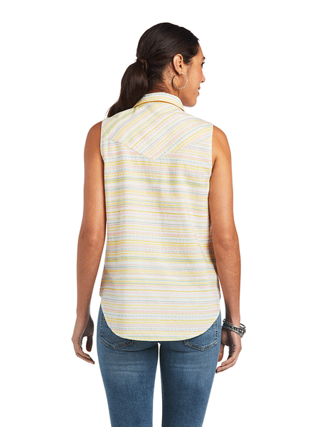 Ariat 10040509 Womens Sleeveless Jasmine Shirt Yarn Dye Jacquard Stripe back view. If you need any assistance with this item or the purchase of this item please call us at five six one seven four eight eight eight zero one Monday through Saturday 10:00a.m EST to 8:00 p.m EST