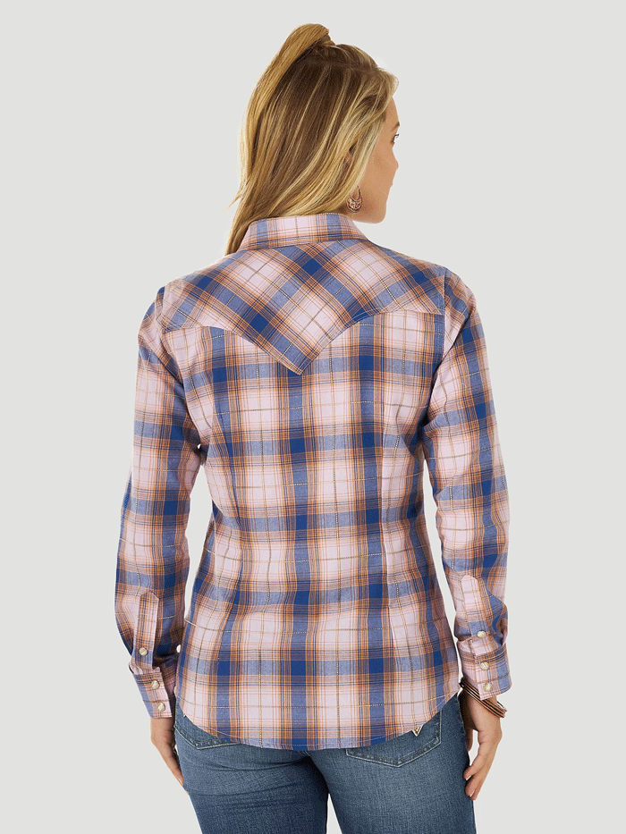 Wrangler 112317285 Womens Long Sleeve Retro Plaid Western Shirt Purple front view. If you need any assistance with this item or the purchase of this item please call us at five six one seven four eight eight eight zero one Monday through Saturday 10:00a.m EST to 8:00 p.m EST