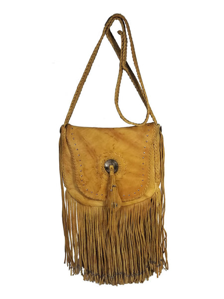 Kobler CONCHO Womens Leather Fringe Bag Tan front view