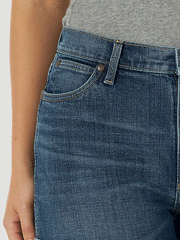 Wrangler 1011MWHBB Womens Retro High Rise Cut-Off Short Blair front pocket detail. If you need any assistance with this item or the purchase of this item please call us at five six one seven four eight eight eight zero one Monday through Saturday 10:00a.m EST to 8:00 p.m EST