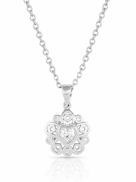 Montana Silversmiths NC5357 Womens Hidden Hearts Crystal Necklace Silver front view. If you need any assistance with this item or the purchase of this item please call us at five six one seven four eight eight eight zero one Monday through Saturday 10:00a.m EST to 8:00 p.m EST