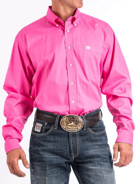 Cinch MTW1103320 Mens Long Sleeve Button Down Western Shirt Solid Pink front view. If you need any assistance with this item or the purchase of this item please call us at five six one seven four eight eight eight zero one Monday through Saturday 10:00a.m EST to 8:00 p.m EST
